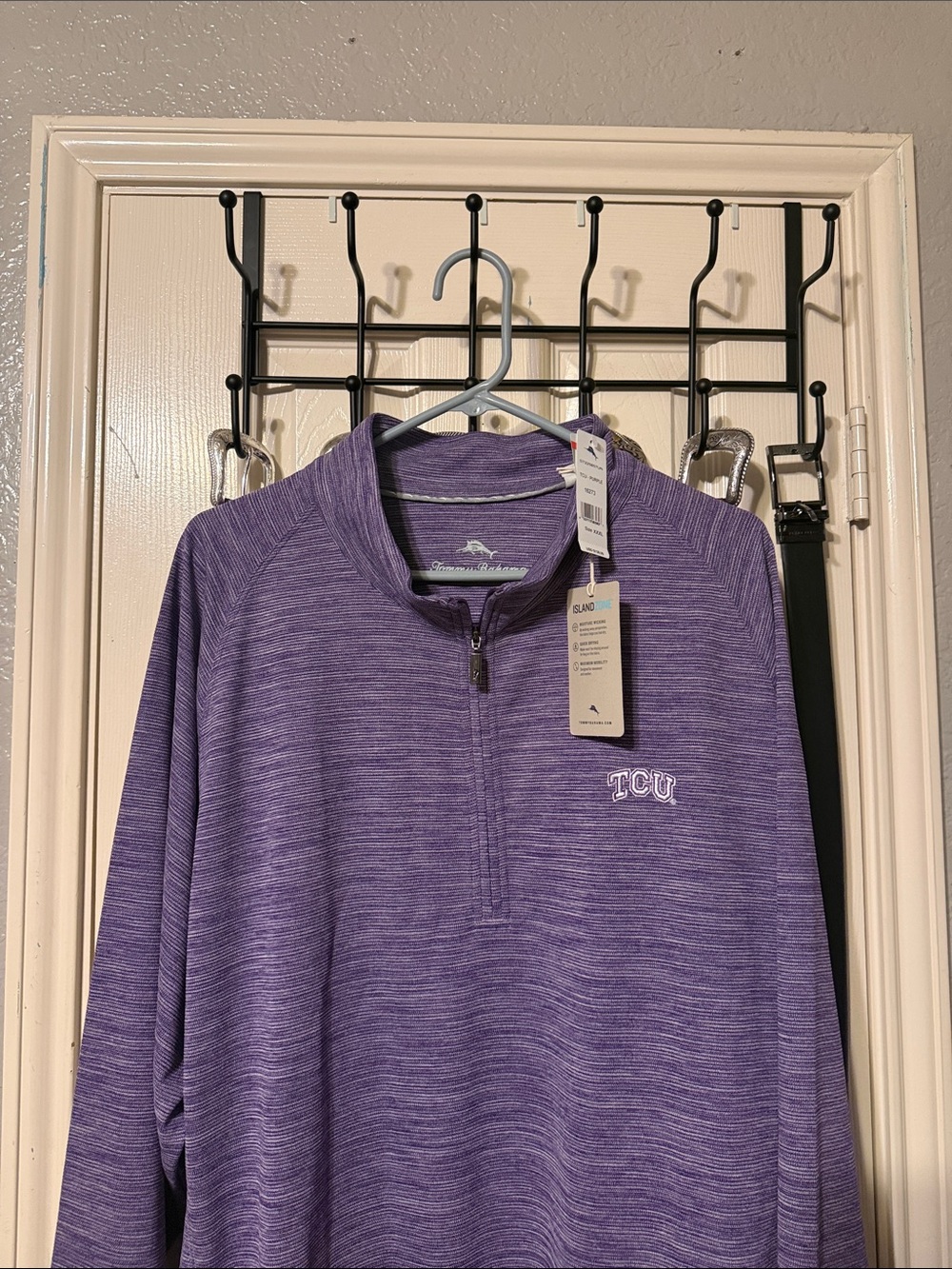Tommy Bahama Purple Heathered Zip-Neck Pullover